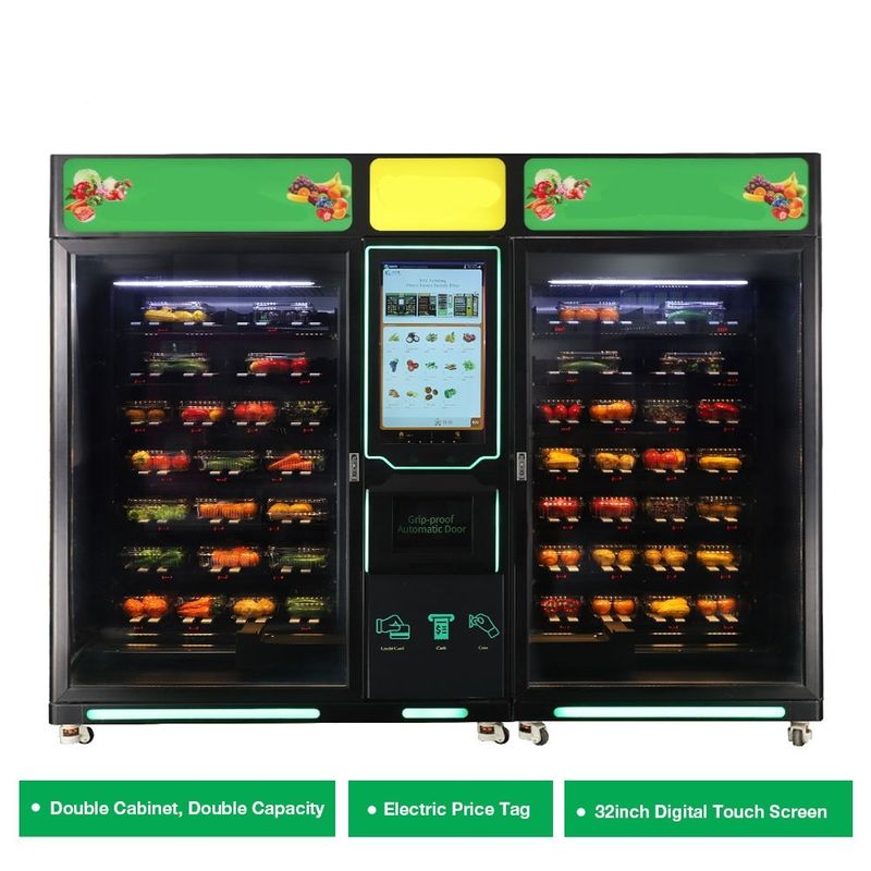 Autoservicio personalizado Gran gabinete Ensalada refrigerada Vegetales Frutas Huevos Máquina expendedora para alimentos