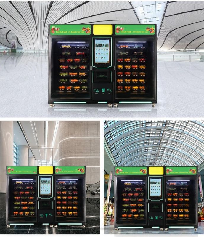 Autoservicio personalizado Gran gabinete Ensalada refrigerada Vegetales Frutas Huevos Máquina expendedora para alimentos