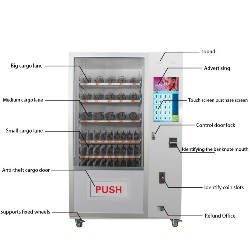 Máquina de venta de agua de venta caliente automática de bocadillos de bebida inteligente máquina de venta de combo barata para alimentos y bebidas artículos minoristas