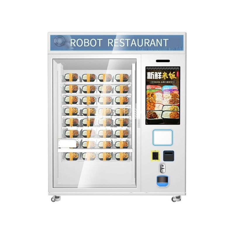 Venta caliente de comida rápida, café, pastel automático de 32 pulgadas con pantalla táctil, máquina expendedora de calefacción por microondas.