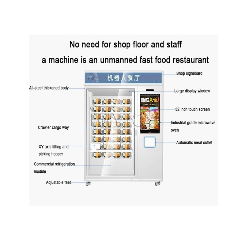 Venta caliente de comida rápida, café, pastel automático de 32 pulgadas con pantalla táctil, máquina expendedora de calefacción por microondas.