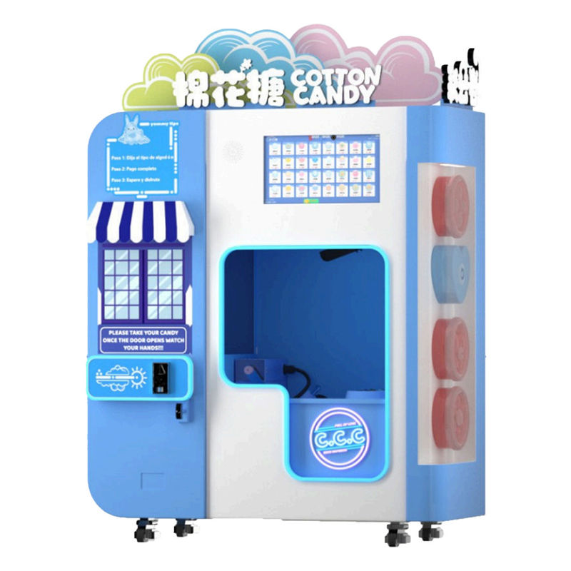 Máquina automática para hacer caramelos de algodón con cubierta de vidrio para uso en restaurantes