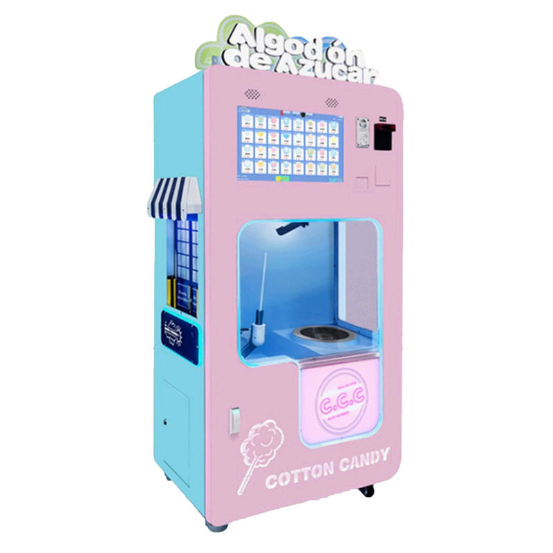 Máquina automática para hacer caramelos de algodón con cubierta de vidrio para uso en restaurantes